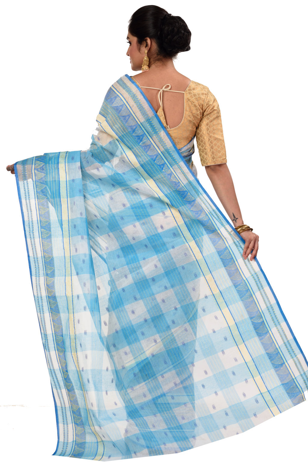 Blue Pure Cotton Naksi Katha Tant Saree (706)